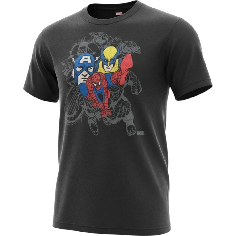 Marvel Comics T-Shirt Mens Large Black Captain America Wolverine Spider-Man 2008